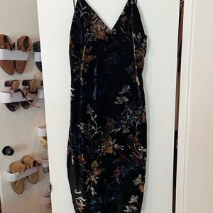 REVOLVE Black Velvet Floral MIDI Slip Dress